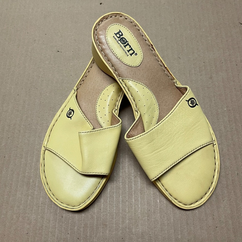 Vintage Børn Sz 8 Handcrafted Footwear Butter Yellow Leather Slide Sandals Mules